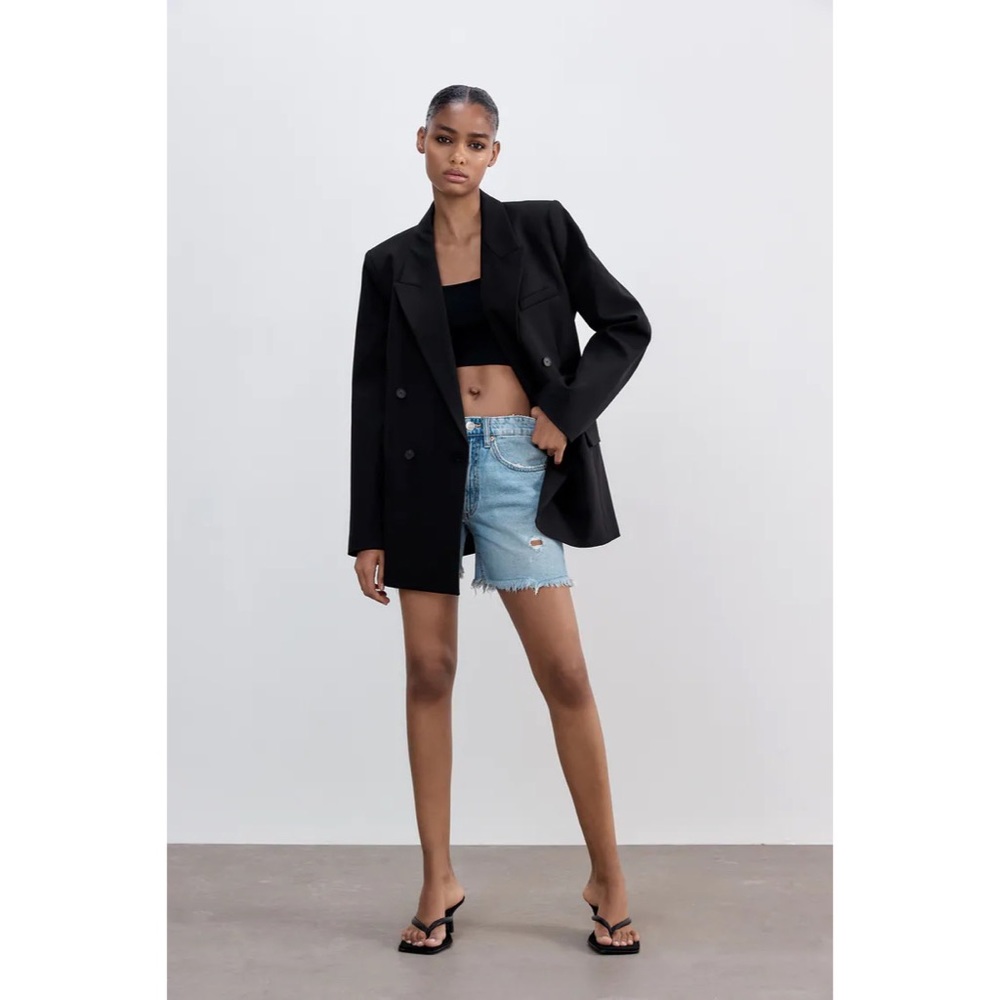 Zara Button Up Collared Basic Black Blazer - image 3